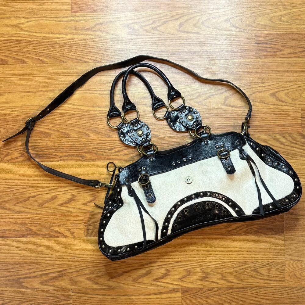 Vintage Y2k Renato Minelli Couture Italian Leather Cowhide Studded Western Bag